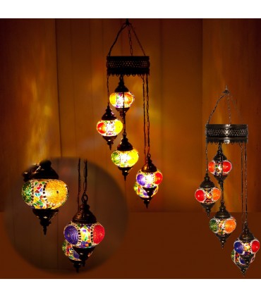 Lampada turco - 5 palline in vetro Murano - mosaico - 1 m