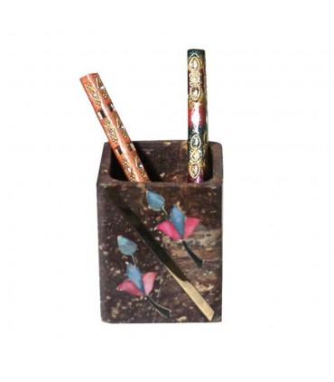Square Onyx Pen - Colors Embedded Design Flower - 8 cm
