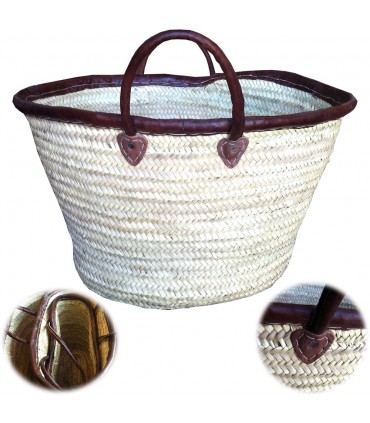 Cesto Palmito - Asas y Terminación Cuero - Artesano - 3 Tamaños