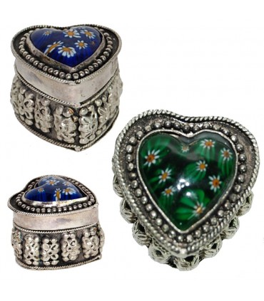 Alpaka - Muranoglas - Herz-Box 2 Farben