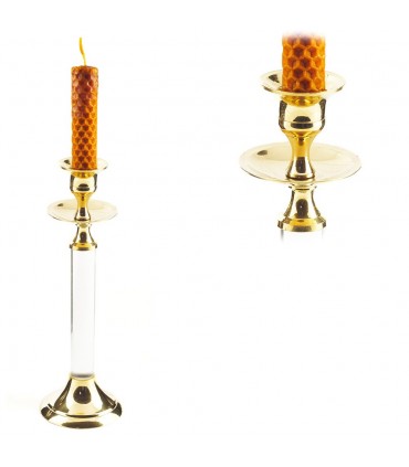 Candela titolare bronzo e cristallo - allungata - 20 cm