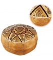 Puff pelle arabi cammello - incisioni e rilievi etnici - 50 cm