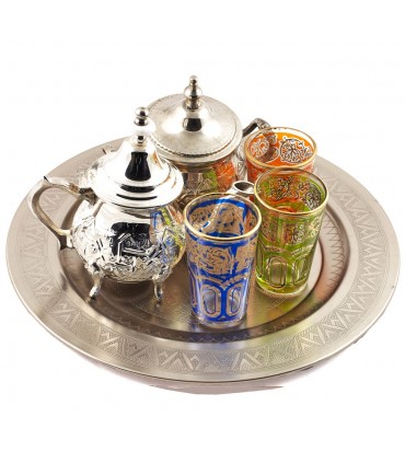 Juego de Té Arabe - Tetera - Bandeja - 3 Vasos - Azucarero