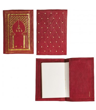 Fodera in pelle per libro o libro - rosso e oro - 25 cm