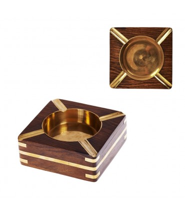 Bois avec des incrustations de laiton Cendrier - 10 cm - Model 2