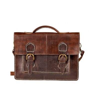 Handgefertigte Leder Aktentasche - 4 Schächte - doppelte enger Schnalle