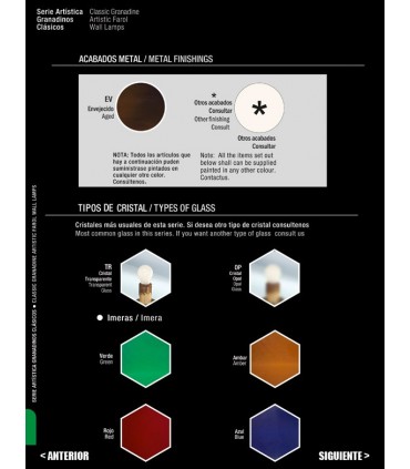 Antigo modelo de lanterna Picasso - série de Granada Andaluzia – vários acabamentos