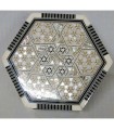 Boîte en bois marqueté avec nacre velours doublée hexagonale