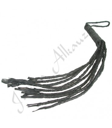 Black Leather Short Whip - Braided Artisan - 55 cm