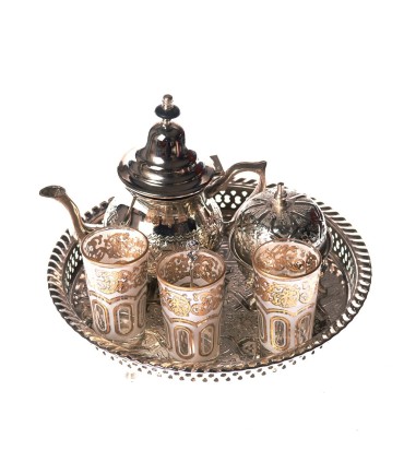 Arabisch - Teekanne-Tee-Set - Tray Beine - 3 Gläser - Zucker