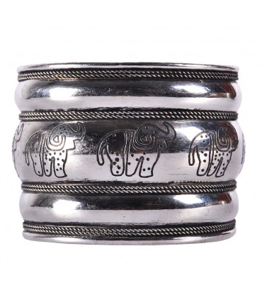 Wide silver Bangle - elephants - NOVELTY