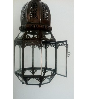 Octagonal iron Lantern pierced - to hang or pose - 37 cm