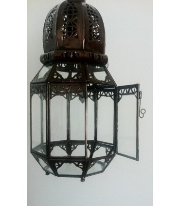 Farol Octogonal De Hierro Calado - Para Colgar o Posar  - 37 cm