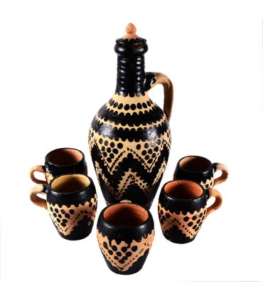 Jeu carafe avec verres style berbère - céramique - pièce d'artisanat