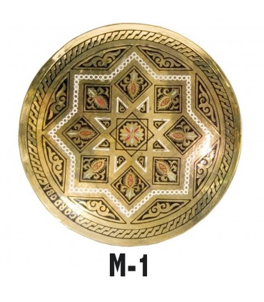 Placca di bronzo incisa - disegni geometrici arabi - 13 cm