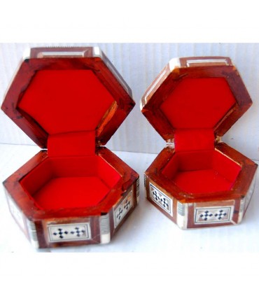 Caja Hexagonal Nacar Blanco -  Taracea de Egipto - 2 Tamaños