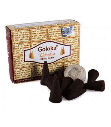 Kegel-Räucherstäbchen Goloka - Chandan - 12 Einheiten - enthält Base