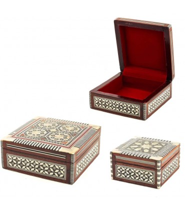 Square Box White Nacar - Velvet - Egyptian Marquetry