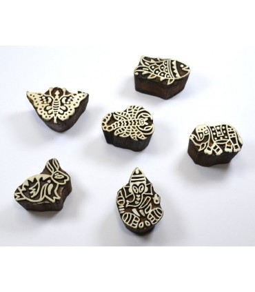 Assortiment de sceau de bois artisanal - hindous - icônes