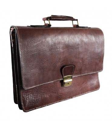 Briefcase Office leather - 3 compartments - inside pocket for mobile - 38 cm
