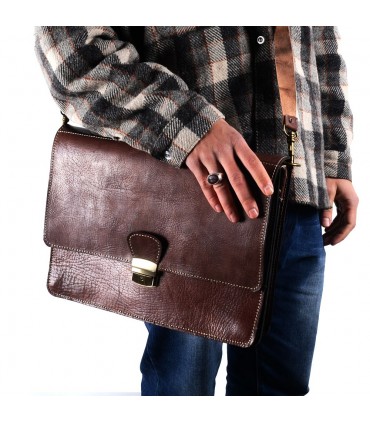 Porte-documents Office en cuir - 3 compartiments - poche intérieure pour portable - 38 cm