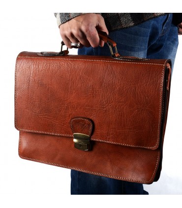 Aktenkoffer Office Leder - 3 Fächer - Innentasche für Handy - 38 cm