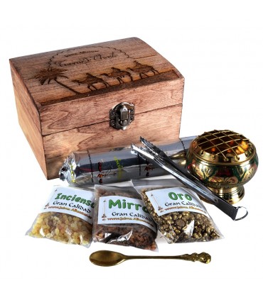 Confezione tesori d'Oriente - Incenso Mirra e oro - include pinzette incensiere e carbonio-