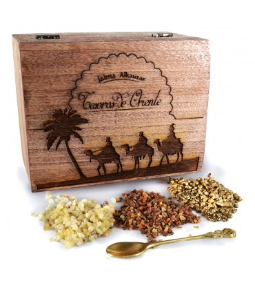 Confezione tesori d'Oriente - Incenso Mirra e oro - include pinzette incensiere e carbonio-
