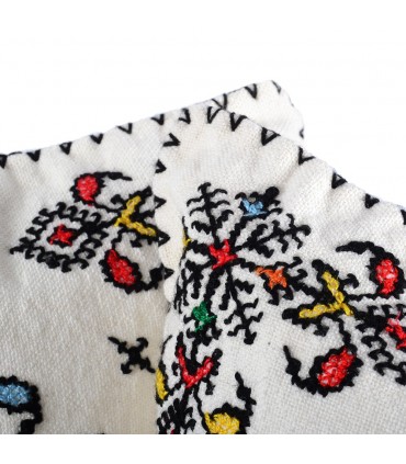 Coussin coton et laine - brodé main - artisanat - 35 cm