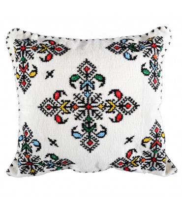 Coussin coton et laine - brodé main - artisanat - 35 cm