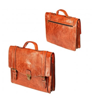 Handmade Leather Briefcase - 6 compartments - close security