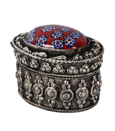 Cajita Alpaca Grabada Ovalada - 3 Colores - Diseño Oriental - 5 cm