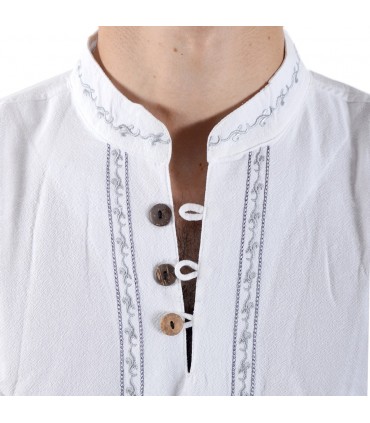 Cotton - neck white shirt embroidered - various sizes