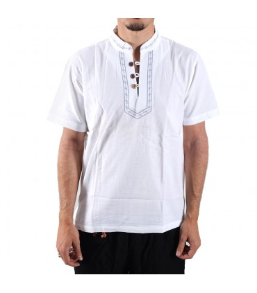 Algodão - camisa de pescoço branco bordado - vários tamanhos