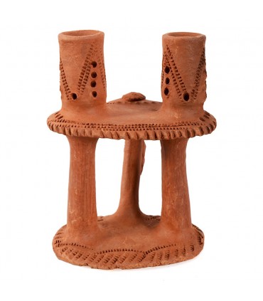 Porta Velas Barro - Para 2 Velas - Elaborado Y Decorado A Mano - 20 cm