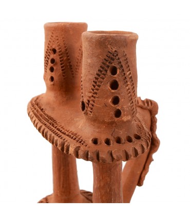 Porta Velas Barro - Para 2 Velas - Elaborado Y Decorado A Mano - 20 cm