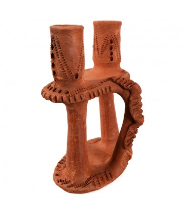 Porta Velas Barro - Para 2 Velas - Elaborado Y Decorado A Mano - 20 cm