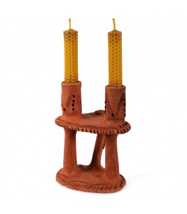 Porta Velas Barro - Para 2 Velas - Elaborado Y Decorado A Mano - 20 cm