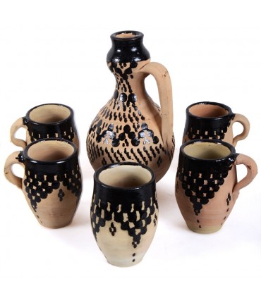 Juego Jarra Con Vasos - Estilo Bereber - Cerámica - Pieza Artesana