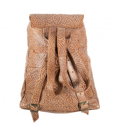 Mochila Cuero  Repujado - Grabado Arabe - 2 Colores - 6 Compartimentos