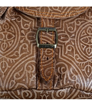 Sac à dos en cuir gaufré - Gravure arabe - 2 couleurs - 6 compartiments
