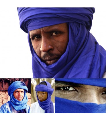 Pañuelo Tuareg Algodón - Azul Marino en 2 Tonos -Calidad-180 cm