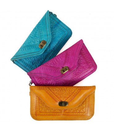 Cartera Piel  con Asa - Cuero Repujado - Varios Colores - 2 Tamaños