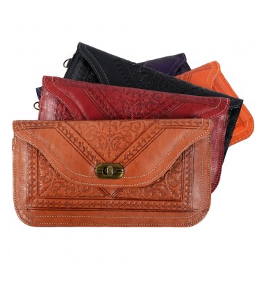 Portefeuille en cuir avec poignée - Cuir gaufré - Différentes couleurs - 2 tailles