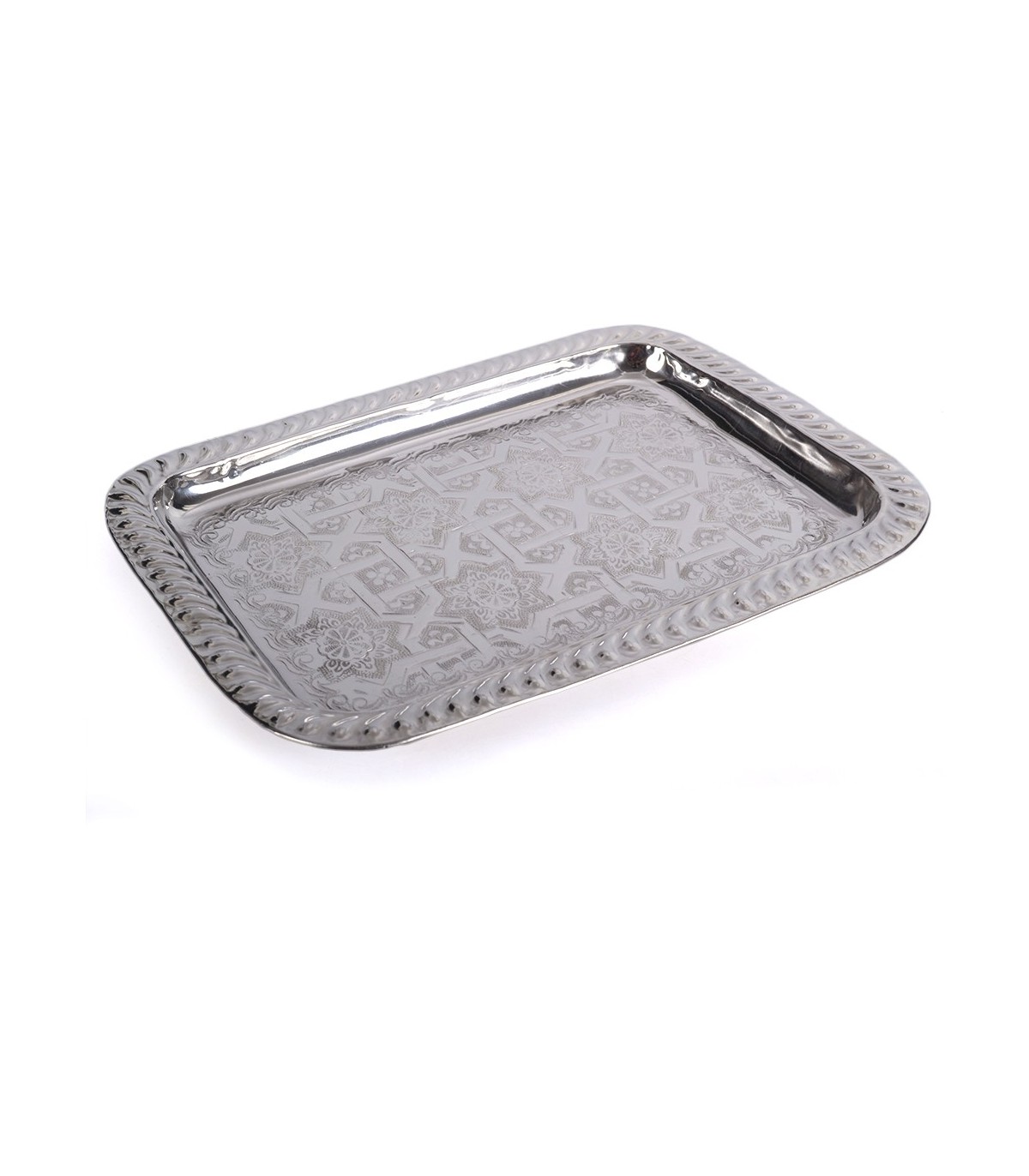 Plateau décoratif rectangulaire argenté avec Miroir, Dimensions