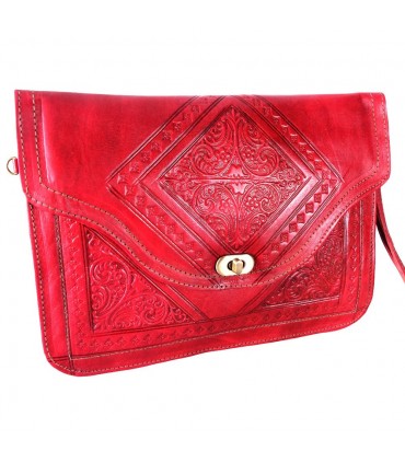 Bag Handmade Leather - hand or hanging - 2 compartments - snap - various colors - 31 cm