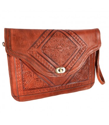 Sac en cuir - main ou suspendu - 2 poches - snap - diverses couleurs - 31 cm