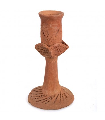 Castiçal de Barro - Feito à Mão - Feito à Mão - 15 cm