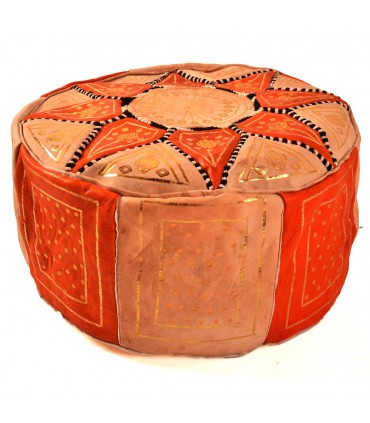 Bicolor Leather Puff - Arab Mosaic Design - Artisan - Laun Model