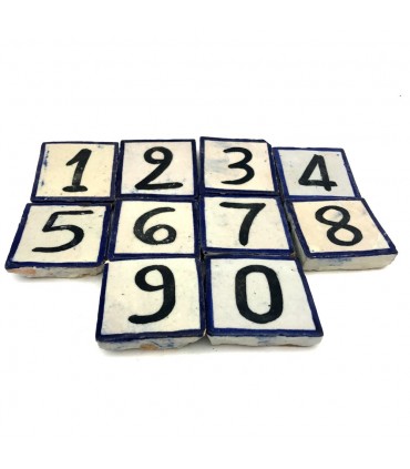 Números do Azulejo Azul - Feito à mão - 5 x 5 cm - Modelo Sarka